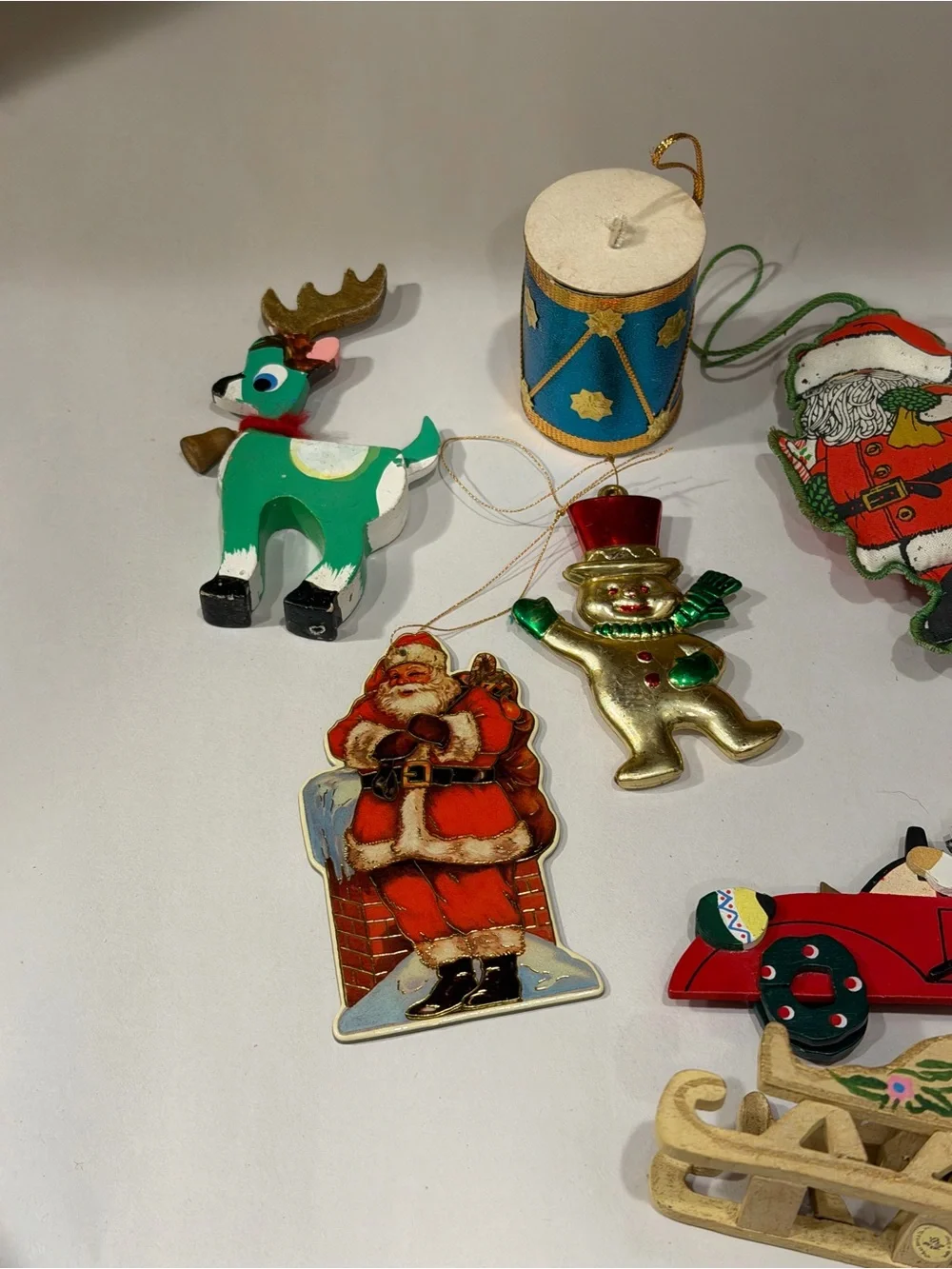 Vintage Christmas Kids Toy Ornament Set - Green, Red, Gold, White lot